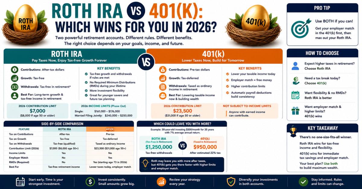 Roth IRA vs 401(k): Which Wins for You in 2026?