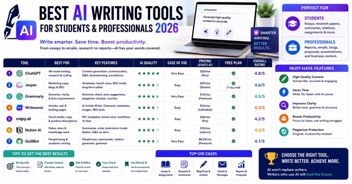 Best AI Writing Tools for Students & Professionals 2026