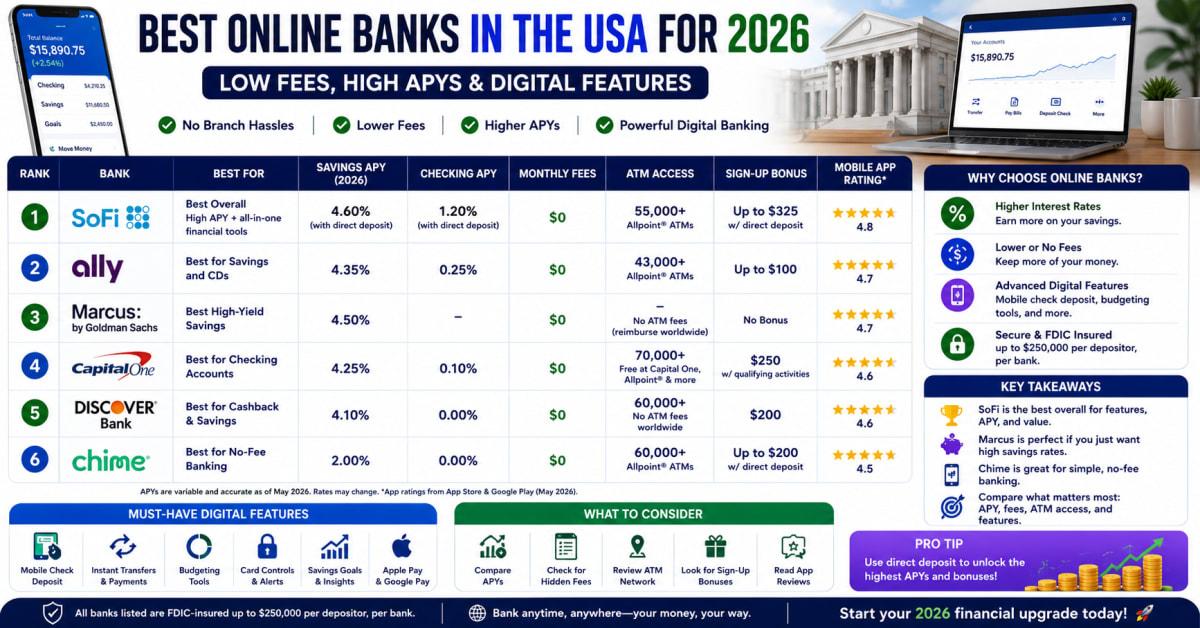 Best Online Banks in 2026: Low Fees & High APYs Compared