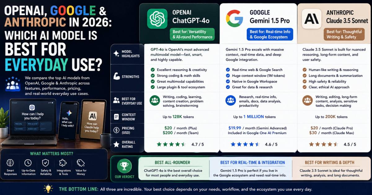 OpenAI, Google & Anthropic 2026: Best AI for Everyday Use